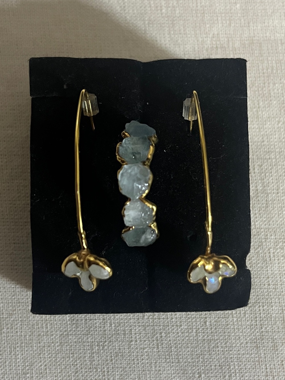 Ringcrush 24K Yellow Gold Filled Aquamarine Ring & Moonstone Drop Earrings Set